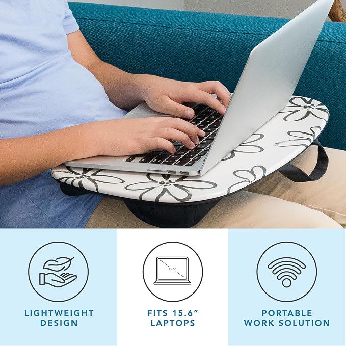 LAPGEAR MyStyle Lap Desk – Brushed Flower, Fits 15.6” Laptops | Dual-Bolster Microbead Cushion, Built-In Carry Handle, Ergonomic Curved Front Edge - Image 2