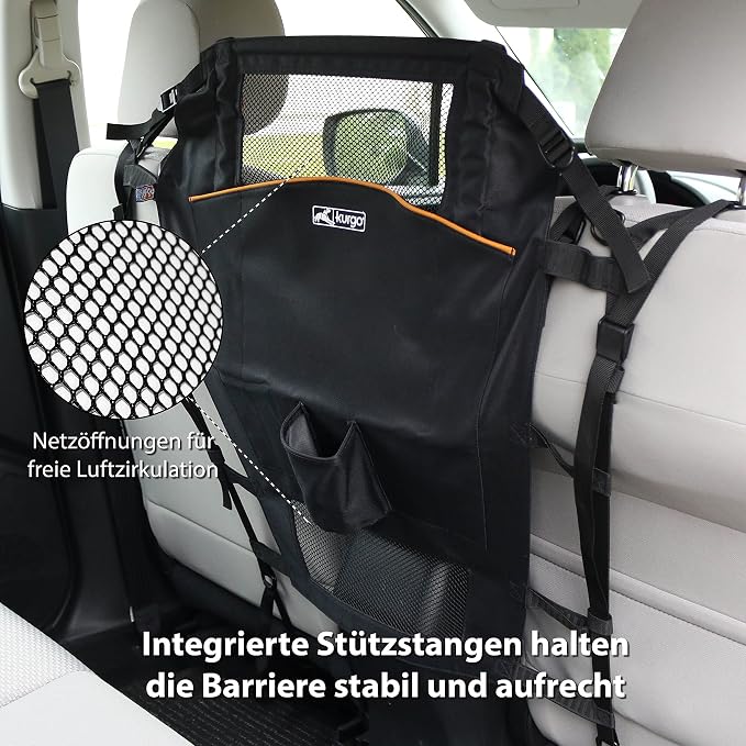 Kurgo Backseat Barrier | Blocks Front Seat Pet Access to Reduce Distracted Driving, Mesh Opening, Easy Installation, Storage Pockets, Universal Fit - Image 3