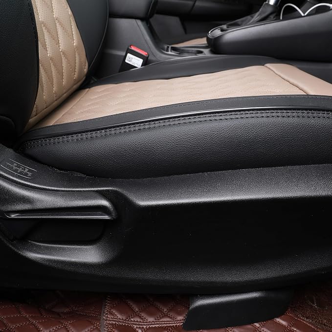 EKR Civic Seat Covers Custom Fit for Honda Civic (Hatchback) 2017 2018 2019 2020 2021 (Rear W/Armrest),Waterproof Leather Car Seat Cover Full Set,Faux Leather(Black/Sand Beige) - Image 2