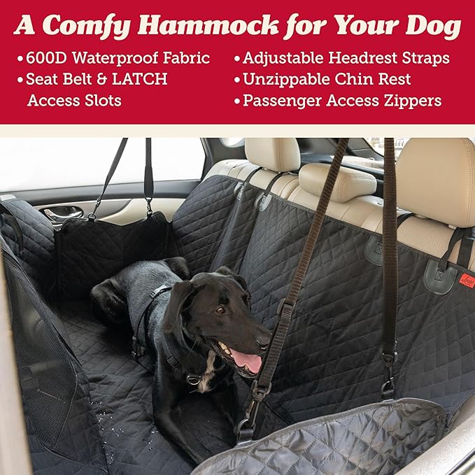 Lusso Gear Dog Car Seat Cover for Back Seat - 100% Waterproof Dog Hammock - Padded Headrest and Mesh Window - Passenger Compatible Rear Car Seat Cover - Fits Trucks, SUVs, Cars - Image 2