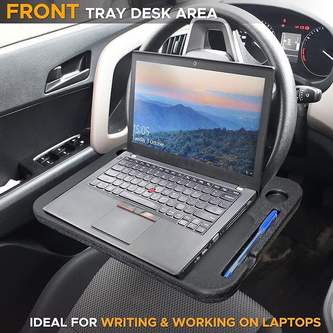 EcoNour Car Tray for Laptop Mount with Pen Holder | Food Tray for Eating with Drinks Holder | Car Tray for Laptop Mount with Pen Holder | Food Tray for Eating with Drinks Holder | Multipurpose Travel Car Accessories - Image 2