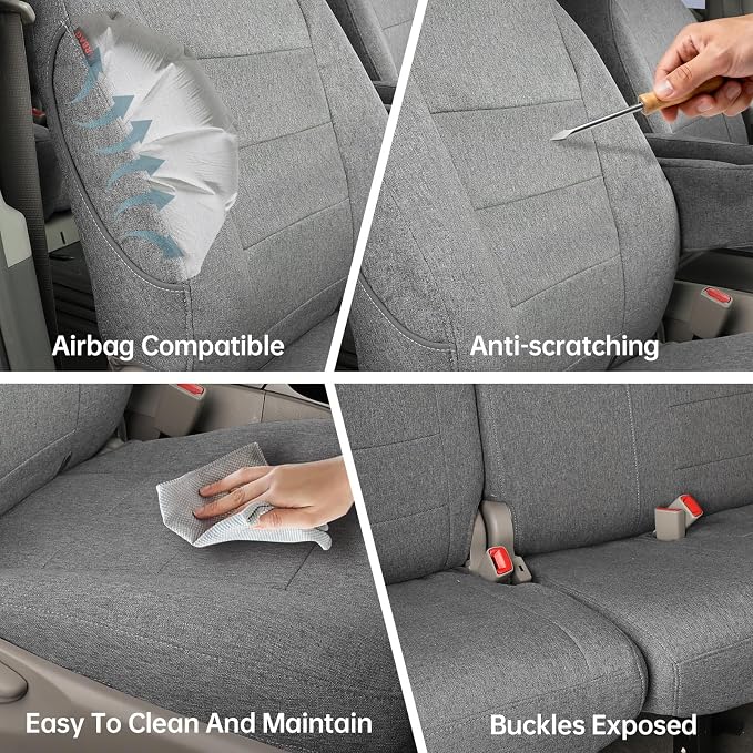 Sienna Car Seat Covers Custom Fit for 2011-2020 Toyota Sienna SE,LE,XLE,SE Premium,XLE Premium,8-Seater,Full Coverage,Airbag Compatible Polyester Auto Seat Protector (Full Set,Gray) - Image 5