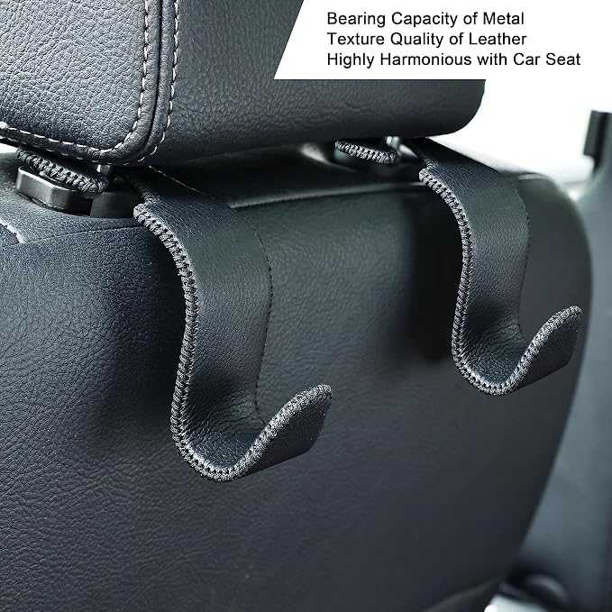 4-Pack Car Headrest Hooks Holds 55lbs Seat Storage Organizer for Bags | Fiber Leather, Durable Metal, Car Hanger for Backpack Umbrella Water Bottle Coat Purses Handbags Groceries, Black - Image 3