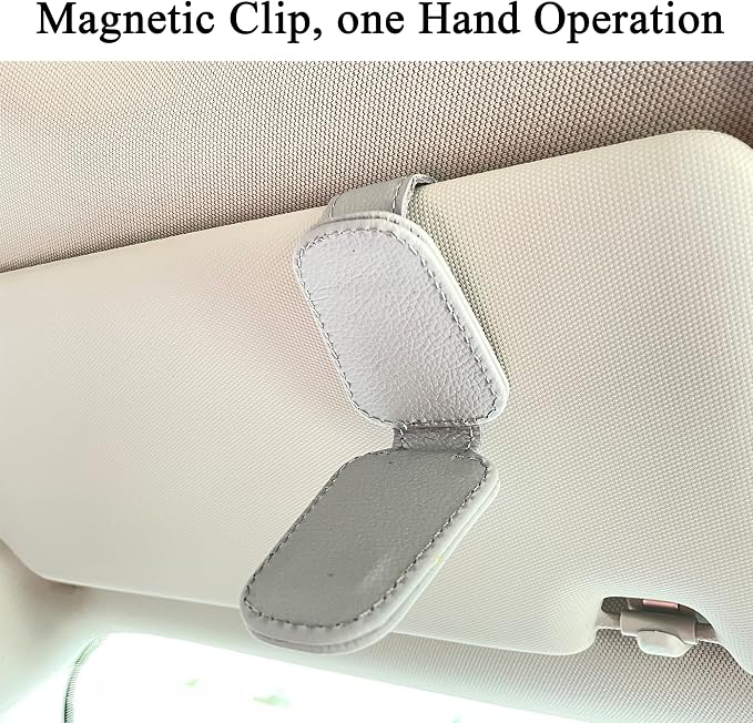 KIWEN Sunglasses Holders for Car Visor, Magnetic Leather Glasses Eyeglass Clip for Car, Ticket Card Clip Sunglasses Mount, Car Visor Accessories Gadgets (1, Grey) - Image 5