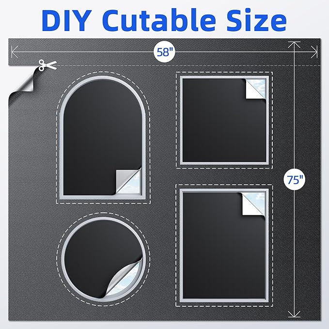 Magnetic Blackout Window Cover, Portable 100% Blackout Curtains for Bedroom | 75" x 58" Blackout Blinds No Drill with Strong Magnets, Temporary Blackout Shades for Windows Film RV Travel Skylight - Black - Image 5