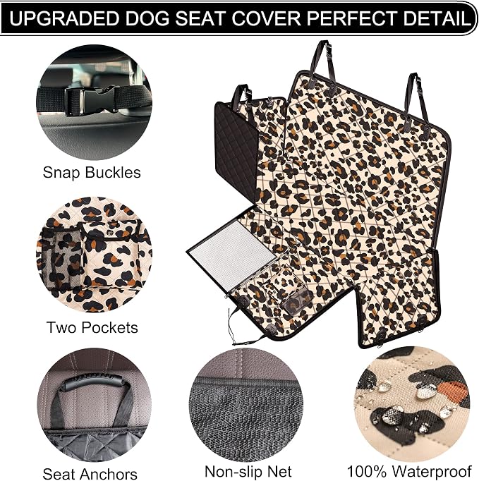 Dog Car Seat Cover, Waterproof Nonslip Pet Seat Cover for Back Seat with Storage Pockets Mesh Visual Window, Heavy Duty Scratchproof Pet Dog Seat Cover Hammock for Cars Trucks and SUVs - Image 3