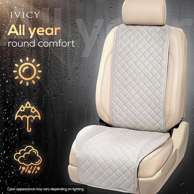 IVICY Faux Suede Front Car Seat Cover, Seat Protector, 1 Unit, Light Gray | Non-Slip Bucket Sear Cover for Most Cars, SUVs, Vans & Trucks – Machine Washable, Side-Airbag Friendly - Image 7