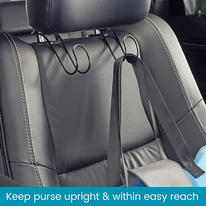 High Road Metal Car Hooks for Large Purse Straps and Heavy Bags | Set of 4 Car Headrest Hooks Fit All Sized Metal Posts - Secure Cushioned Attachment Won't Slip Off or Rattle - Image 3