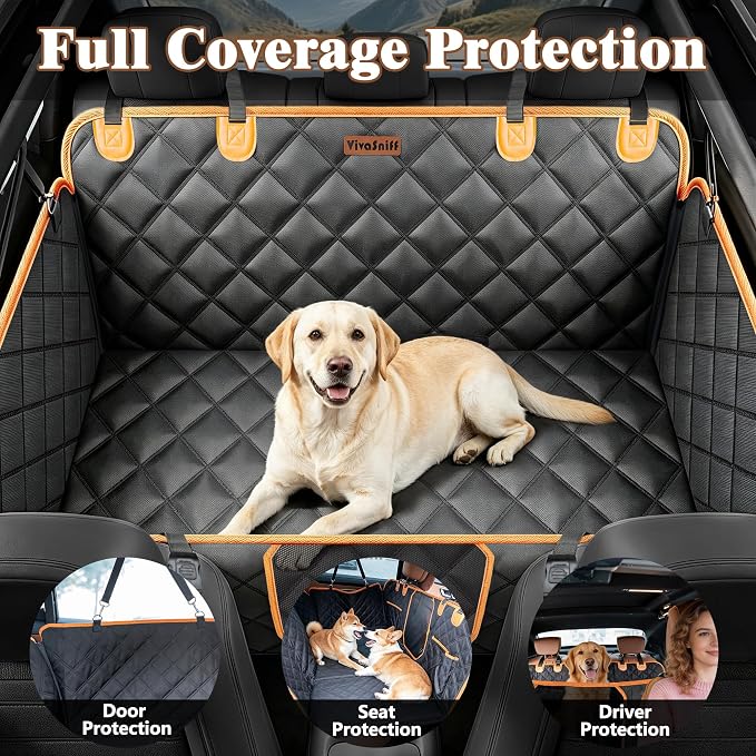 Hard Bottom Car Seat Cover for Dogs-900D Oxford Heavy Duty Extender Dog Seat Cover Back Seat, Waterproof Dog Hammock with Joint-Friendly Sponge Pad Mesh Window, Supports 600LBS-Fit Sedan/SUV - Image 2