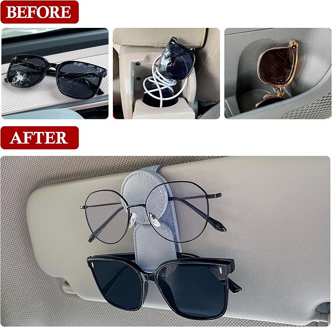 KIWEN Sunglasses Holder for Car Visor, Magnetic Leather Sunglass Eyeglass Hanger Clip for Car Sun Visor Accessories (1, Gray) - Image 2