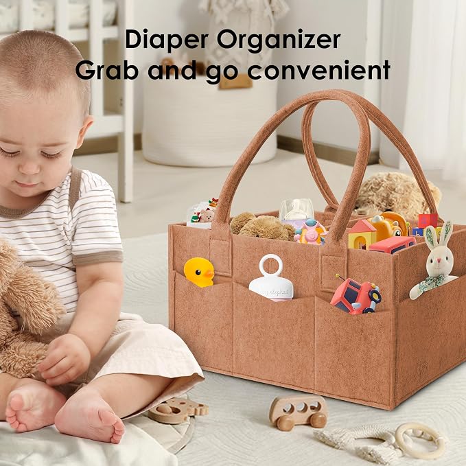 HIPHOP PANDA 2-Pack Diaper Caddy Organizer - Nursery Storage Bin & Car Organizer for Diapers, Wipes, and Baby Essentials - Dual-Color Solid Set (Caramel/Oatmeal), Regular Size - Image 5