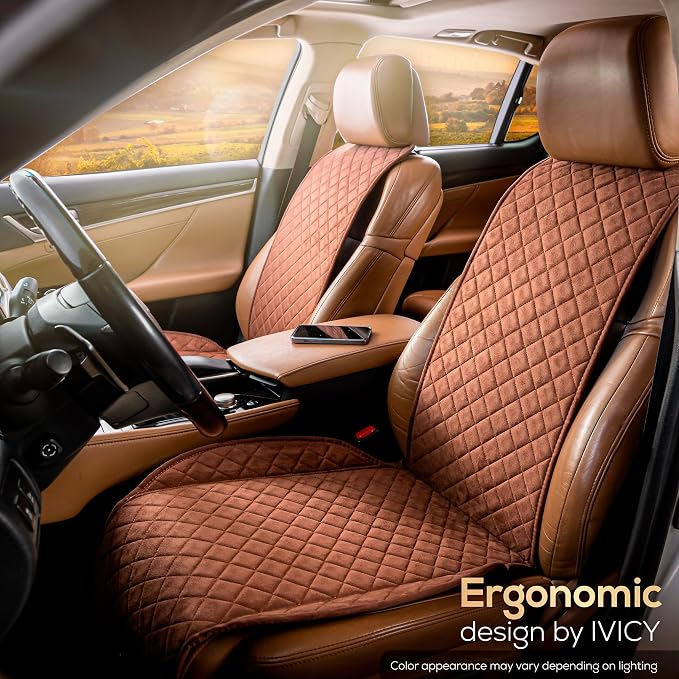 IVICY Faux Suede Front Car Seat Cover, Seat Protector, 1 Unit, Brown | Non-Slip Bucket Sear Cover for Most Cars, SUVs, Vans & Trucks – Machine Washable, Side-Airbag Friendly - Image 9