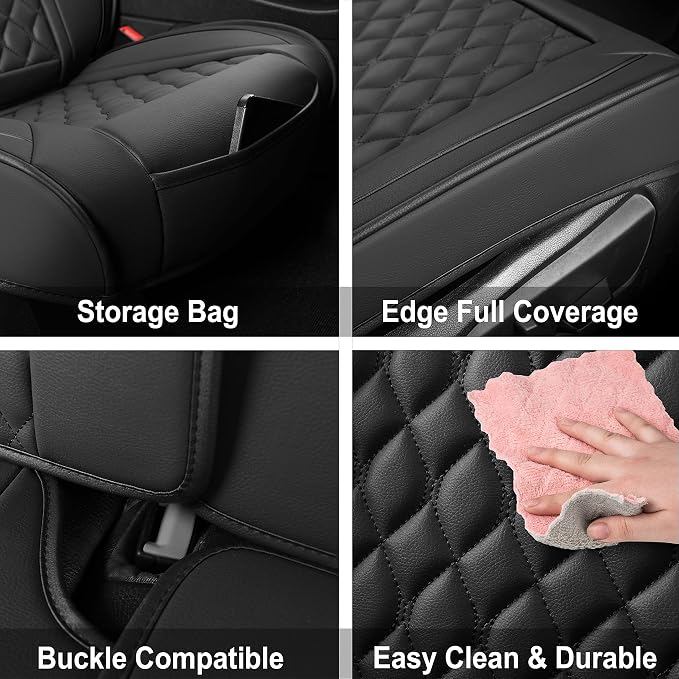 Car Seat Covers Front Pair,Universal Fit for Most Cars,SUV,Sedans and Pick-up Trucks,Automotive Faux Leather Vehicle Cushion Covers(Front Pair,Black) - Image 4