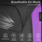 CAR PASS Leather Seat Covers, Breathable Universal Car Seat Cover Full Set for Cute Women Girly,Super 5mm Composite Sponge Inside,Airbag Compatible fits Most Auto,SUVs,Trucks,Vans(Black&Purple) - Image 4