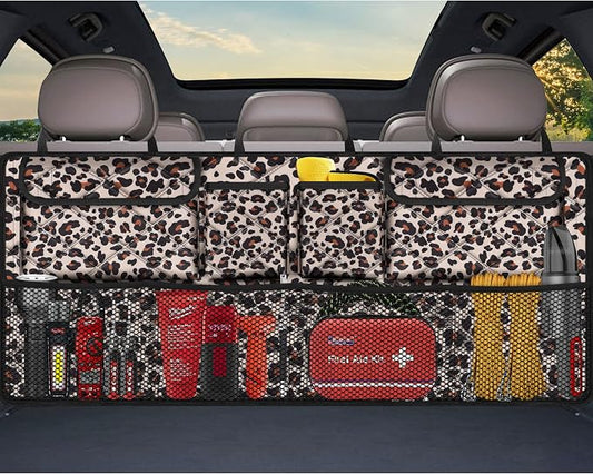 Femuar Car Trunk Organizer,Large Capacity Backseat Trunk Organizer(42"*18"),Collapsible Car Storage Bag with 8 Pocekt,Car Organizer for SUV/MPV/Truck - Leopard print by GuangzhouTailinTechnologyCo