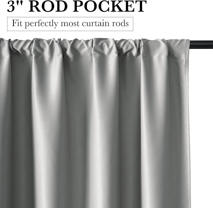 RYB HOME 100% Blackout Short Curtains for Small Window, Thermal Insulated | Total Room Darkening, Noise Reducing, Curtains for Kitchen Bathroom Basement, W52 x L36, Sliver Grey, 2 Panels - Image 3