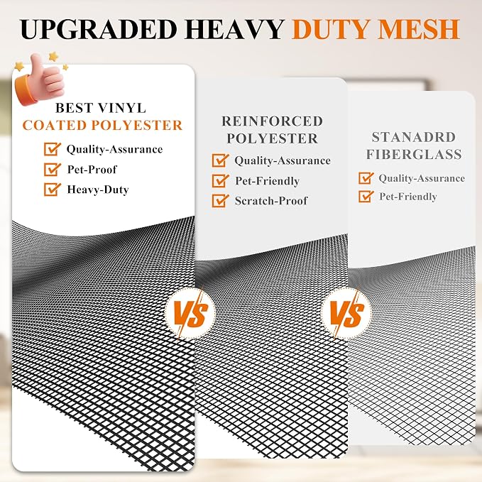 MAGZO Pet Proof Window&Door Screen Roll, 36" W x 100', Black | Vinyl Coated Polyester Dog Cat Resistant Heavy Duty, Mesh Net Netting Curtain Wire Replacement Repair for Patio/Porch/Sliding - Image 4