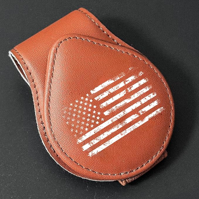 American Flag - Car Sunglass Holder, Magnetic Leather Eyeglass Hanger Mount Clip Holder for Car Visor Accessories (Brown) | Magnetic Leather - Image 7