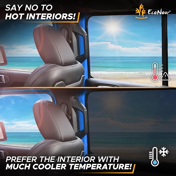 EcoNour Rear Window Shade for Jeep Wrangler Car Window Mesh Screen | For Camping, Bug & Privacy Blackout Window Cover to Protect Sun & UV Rays 1997 to 2025 Jeep Wrangler JK TJ JL & Gladiator JT - Image 4