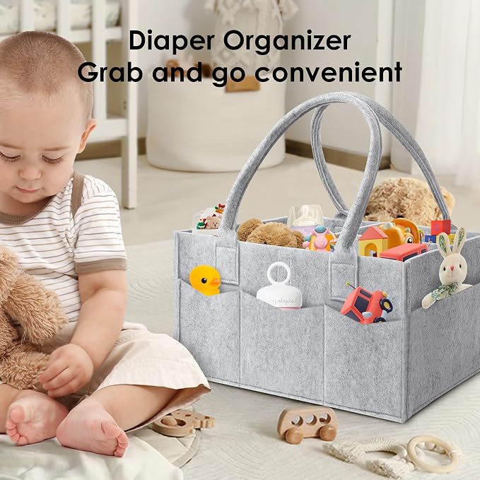 HIPHOP PANDA 2-Pack Diaper Caddy Organizer - Nursery Storage Bin & Car Organizer for Diapers, Wipes, and Baby Essentials - Dual-Color Solid Set (Grey/Green), Regular Size - Image 4