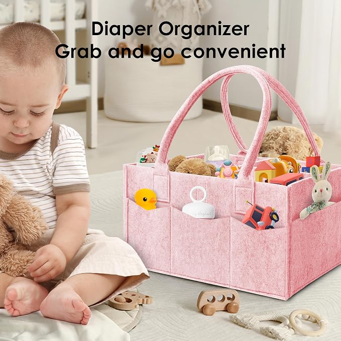 HIPHOP PANDA 2-Pack Diaper Caddy Organizer - Nursery Storage Bin & Car Organizer for Diapers, Wipes, and Baby Essentials - Dual-Color Solid Set (Pink/Oatmeal), Regular Size - Image 5