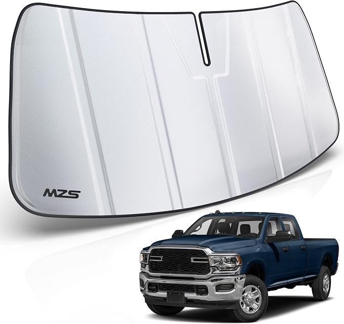 MZS Windshield Sun Shade for Ram 2500/3500/4500/5500 19-26 with 5" Sensor | 6-Layer Heat Insulation, 99% UV Blocking, Keeps Interior Cool, Full Coverage Visor, Foldable Car Window Sunshade, Storage Bag by MZS