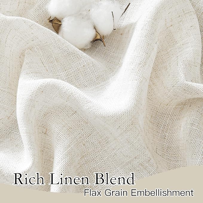 RYB HOME Flax Linen Blend Curtains - Semi Translucent Privacy Kitchen Valances, Light Glare Control Short Small Window Curtains for Bathroom Closet RV, 52" W x 36" L, 2 Pcs, Linen - Image 3