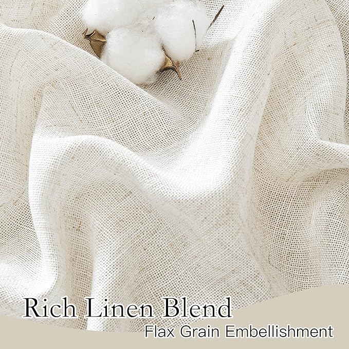 RYB HOME Linen Textured Semi Sheer Curtains 63 inches Long for Living Room | Half Privacy, Light Filtering, Faux Linen Blend, Office Nursery Dorm Bathroom, W52 x L63, Linen - Image 3