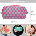 Checkered Makeup Bag for Purse, Small Travel Cosmetic Pouch,Magenta Green | Cute Zipper Makeup Organizer for Women, Travel Essentials, Toiletries, Makeup Brushes, Beauty Accessories&Bridesmaid Gifts - Image 6