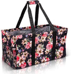 Extra Large Utility Tote Bag, Oversized Collapsible Reusable Wire Frame Rectangular Canvas Basket With Two Exterior Pockets For Beach, Pool, Laundry, Car Trunk, Storage - Rose by Lucazzi