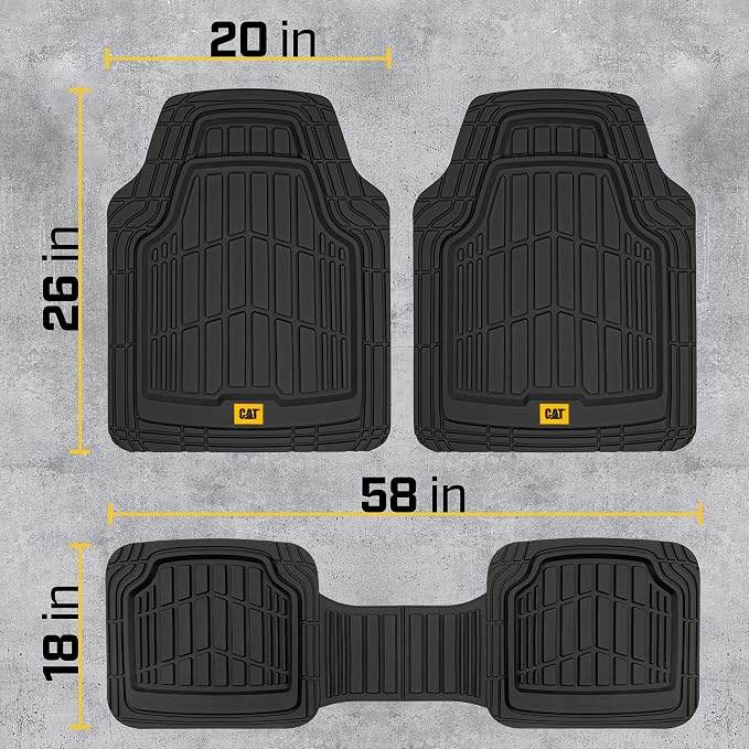 Cat® ToughRide™ Heavy-Duty 3 Piece Rubber All Season Floor Mats for Car Truck Van SUV, Black - Premium Trim to Fit Cars Floor Mat, All Weather Deep Dish Automotive Floor Mats, Total Dirt Protection - Image 7