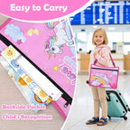 Toddler Car Seat Travel Tray FOR Road Trip Activities, Pink Unicorn | Kids Carseat Tray With 16.7" x 13.4" Smooth Dry Erase Board, Cup holders, Ddjustable Strap & Shoulder Carry Strap - Image 4