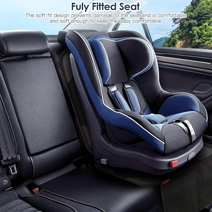Sinvitron Car Seat Protector for Child Car Seat - Waterproof Non-Slip Leather Mat with 2 Mesh Pockets, Universal Seat Cover for Baby, Pets & Vehicles(2-Pack,Black) - Image 8