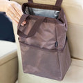 Ginsco New Leak-Proof Travel Trash Bag, Hanging Car Trash Can with Hook and Loop Lid and Handle, Multipurpose Trash Bin with Storage Pockets for Car SUV Truck RV Camping 2 Gallons (Brown) by Ginsco