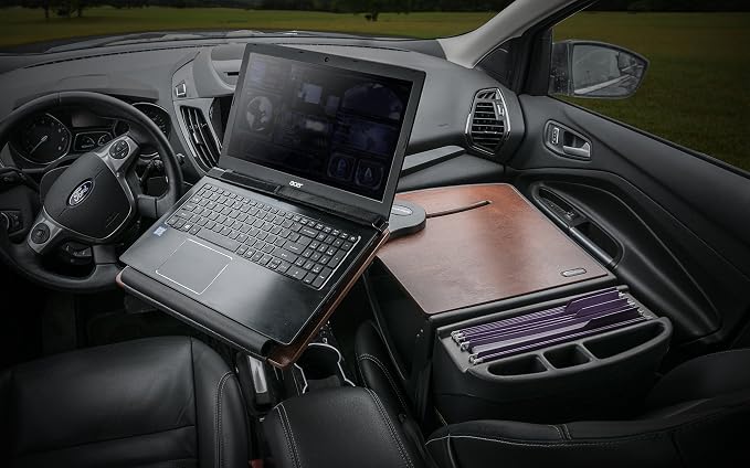 AutoExec Reach Car Desk for Your Vehicle Workstation and Mobile Office, Front Seat, Mahogany - Image 2