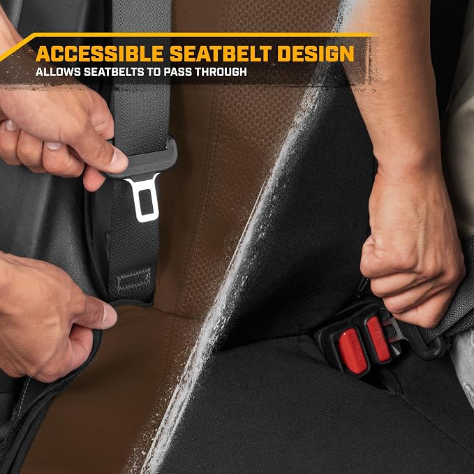 CAT Flexfit Brown Rear Seat Cover for Cars, SUVs & Mid-Size Pickup Trucks - Durable 60/40 Split Rear Bench Seat Protector, Back Seat Cover, Interior Auto Accessory, Not for Full-Size Pickup Trucks - Image 6
