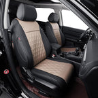 EKR Civic Seat Covers Custom Fit for Honda Civic (Hatchback) 2017 2018 2019 2020 2021 (Rear W/Armrest),Waterproof Leather Car Seat Cover Full Set,Faux Leather(Black/Sand Beige) by EKR