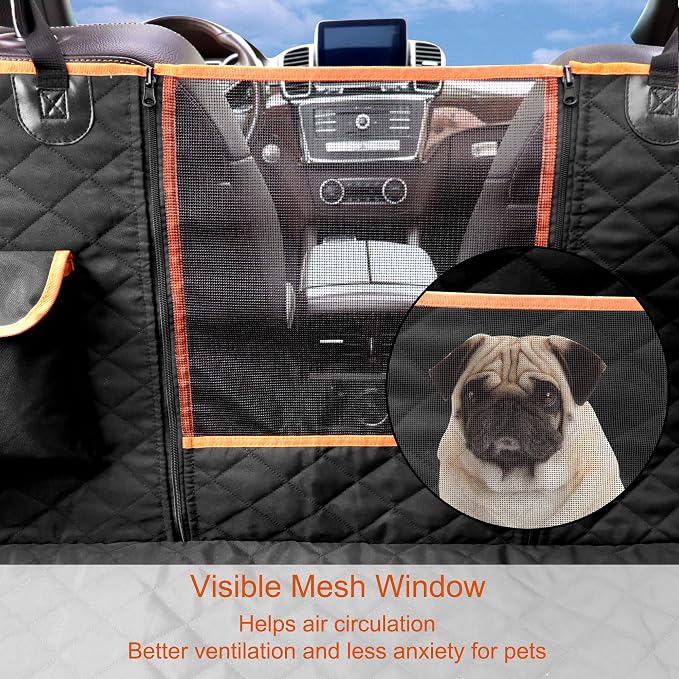 Dog Car Seat Cover, Waterproof Nonslip Pet Seat Cover for Back Seat with Storage Pockets Mesh Visual Window, Heavy Duty Scratchproof Pet Dog Seat Cover Hammock for Cars Trucks and SUVs - Image 4