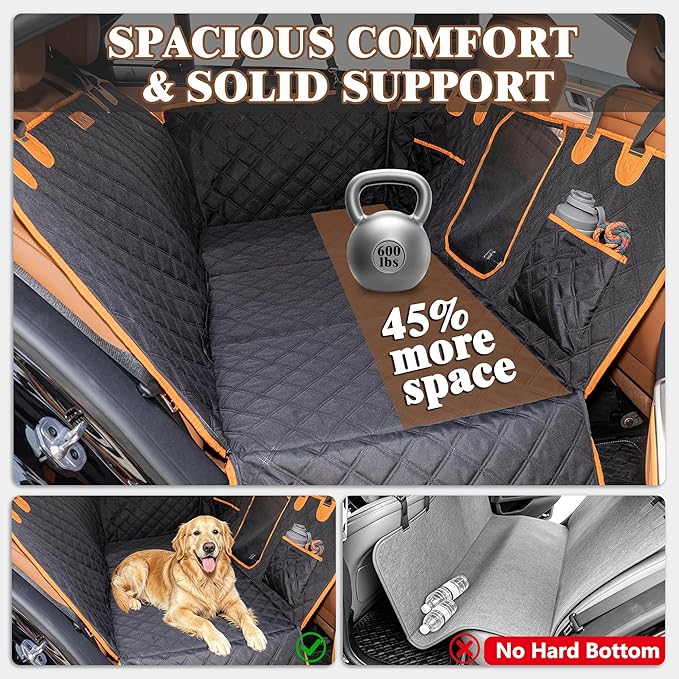 Hard Bottom Car Seat Cover for Dogs-900D Oxford Heavy Duty Extender Dog Seat Cover Back Seat, Waterproof Dog Hammock with Joint-Friendly Sponge Pad Mesh Window, Supports 600LBS-Fit Sedan/SUV - Image 4