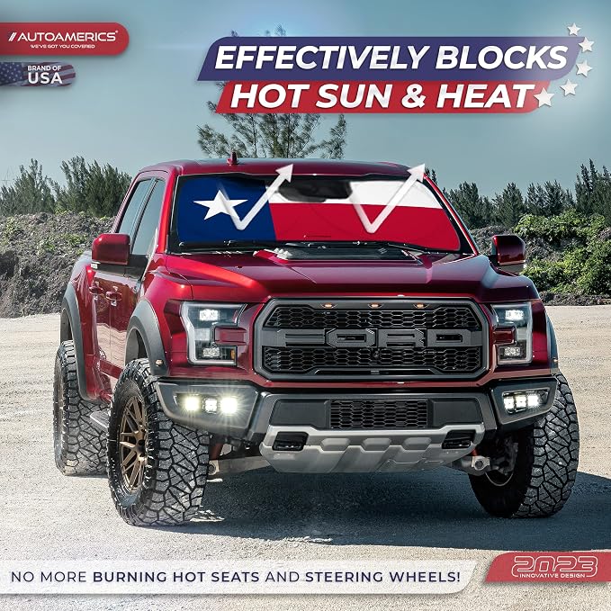 Autoamerics Truck Windshield Sun Shade with Storage Pouch & Anti-Slip Dash Pad - Foldable USA Texas Flag Design - Fits Most SUVs & Truck - Blocks UV Rays and Keeps Vehicle Cool | X-Large (66x 36 in) - Image 3