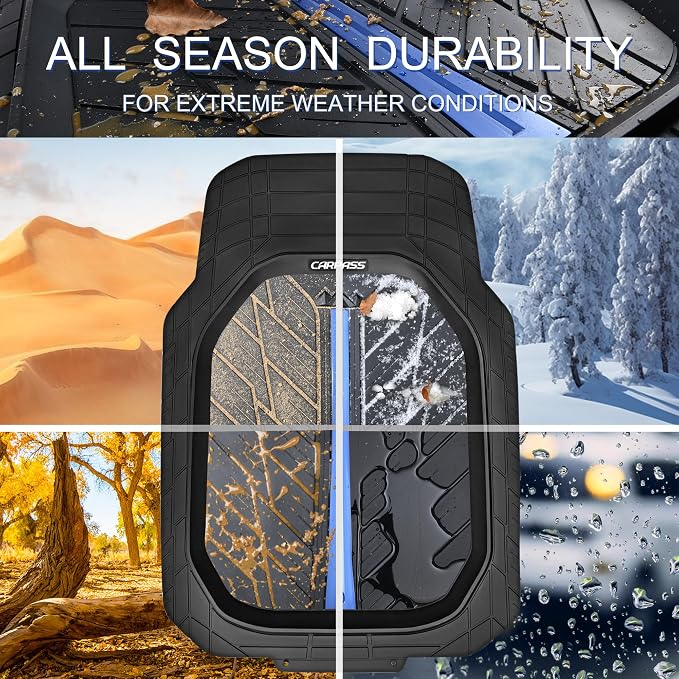 CAR PASS Tire Tread DeepDish Rubber Floor Mats for car Heavy Duty car mats All Weather, Universal XL~M Trim to Fit for Truck SUV Vehicle Automotive, Waterproof car mats 3 Piece(Blue Black) - Image 3