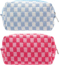 Checkered Makeup Bag for Purse, Small Cosmetic Pouch,Blue Hotpink,2 Pack | Cute Zipper Makeup Organizer for Women, Travel Essentials, Toiletries, Makeup Brushes, Beauty Accessories&Bridesmaid Gifts by PAZIMIIK