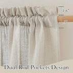 RYB HOME Short Curtains Europe Flax Linen Woven Semi Sheer Drapes Window Treatments Sun Shades Light Filtering Glare Control for Bathroom Nursery Bay Window Laundry Room, W 52" x L 45", Angora, 2 PC - Image 2