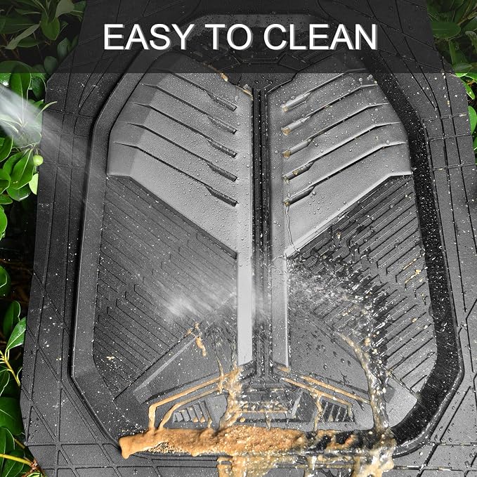 CAR PASS Heavy Duty Rubber Car Mats, Deep-Dish Car Floor Mats All Weather, Universal Two-Tone Trim-to-Fit for SUVs Trucks Sedans, Waterproof Anti-Slip, 3 Pieces V12 Black and Metallic Gray - Image 4