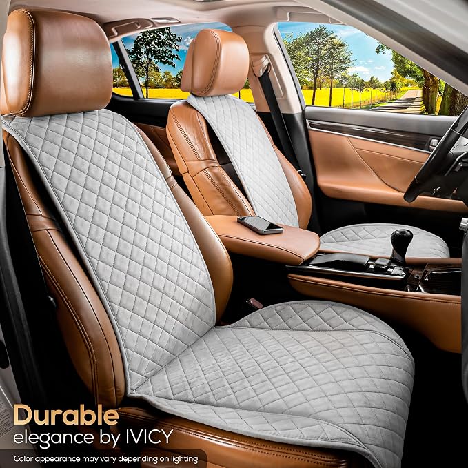 IVICY Faux Suede Front Car Seat Cover, Seat Protector, 1 Unit, Light Gray | Non-Slip Bucket Sear Cover for Most Cars, SUVs, Vans & Trucks – Machine Washable, Side-Airbag Friendly - Image 8