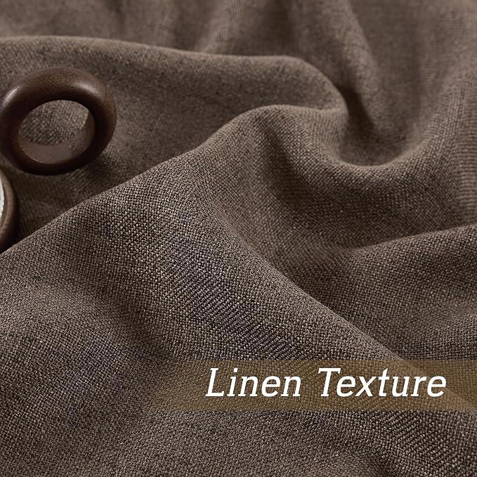 RYB HOME Natural Linen Sheer Curtains 72 inches Long for Kitchen/Bedroom | Weave Textured, Rod Pocket, Light Filtering, Brown, W52 x L72, 2 Panels Set - Image 4