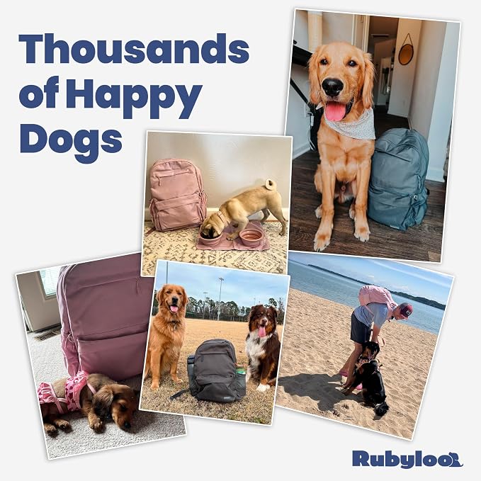 Rubyloo Dog Travel Backpack for Supplies - Dog Diaper Bag with Travel Bowls | 2 BPA-Free Bowls; Food Container & Treat Pouch; Placemat; Laptop Sleeve; Poop Bag Dispenser, Hiking, Camping & Road Trips, - Image 7