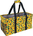 Extra Large Utility Tote Bag - Oversized Collapsible Reusable Wire Frame Rectangular Canvas Basket With Two Exterior Pockets For Beach, Pool, Laundry, Car Trunk, Storage - Sunflower by Lucazzi