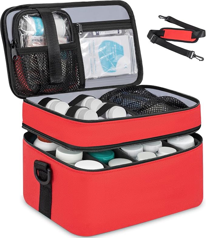 2 Layers Medicine Organizer Bag with Portable Pouch, Pill Bottle Organizer | Lockable Medical Travel Case for Pills, Vitamin, Medical Supplies by WELIDAY