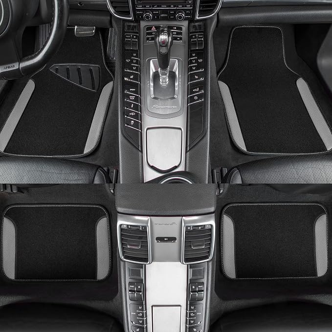 CAR PASS Rainbow Waterproof Universal Fit Faux Leather Car Carpet- Anti-Slip Nibbed Backing Floor Mats for SUV, Vans, Sedans, Trucks, Automotive Set of 4 (Black with Gray) - Image 3